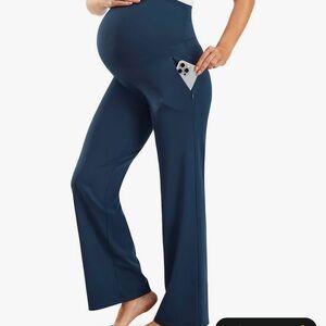 Maternity Wide-Leg Nursing Pants with Side Pocket - Navy